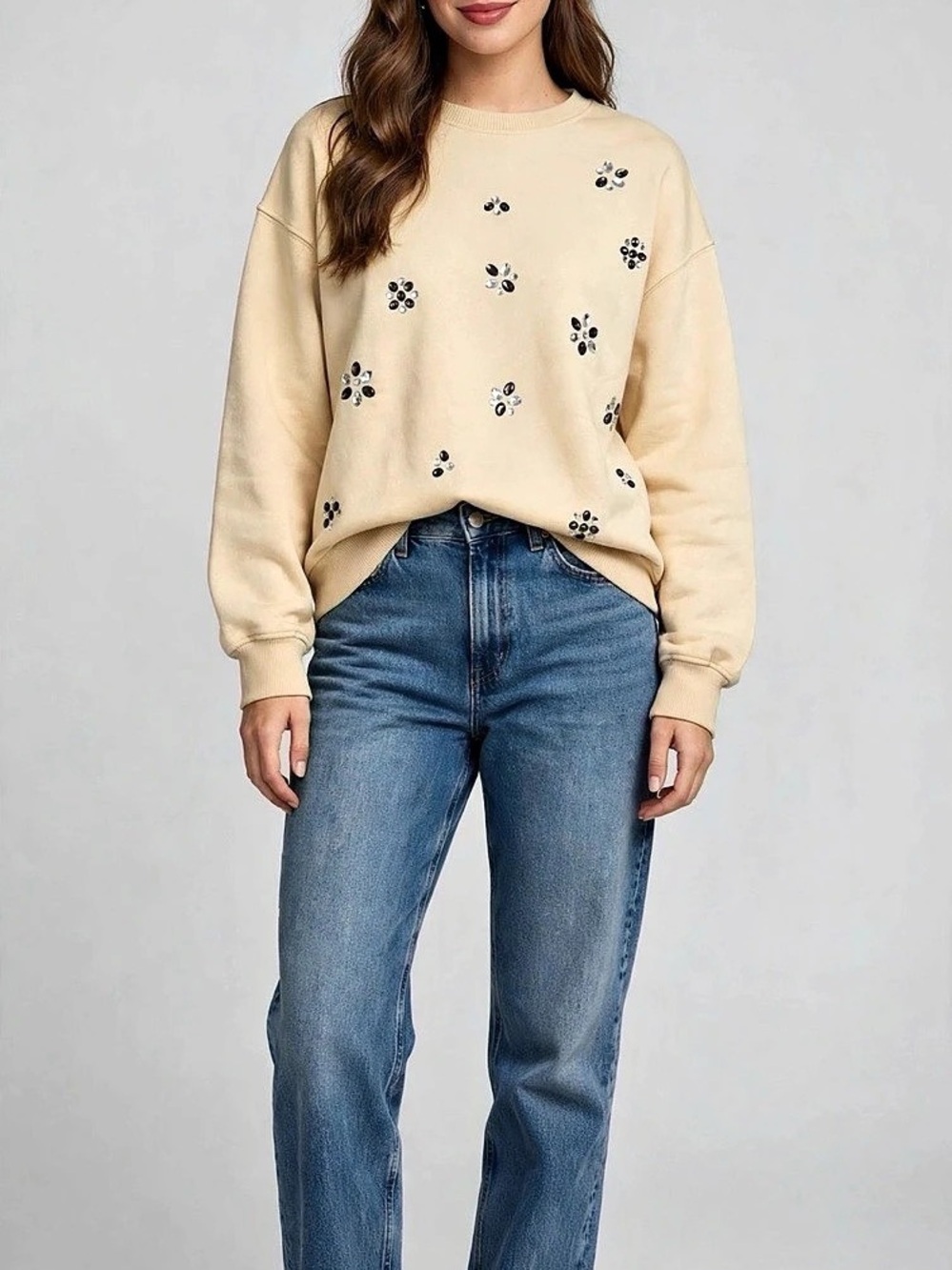 Zara Girls Embellished Sweatshirt Size 11-12Y in Beige